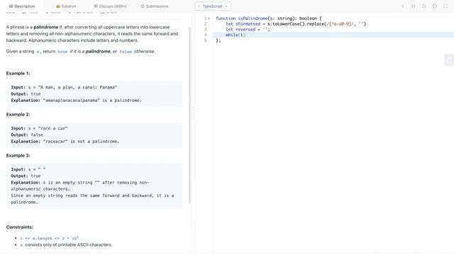 Check a palindrome text that have non-alphanumerics - Typescript Challenge - Leetcode problem 019 смотреть онлайн