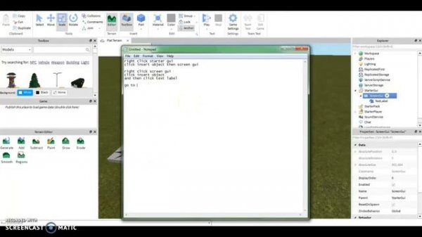 How to make a text label on screen in ROBLOX Studio