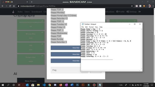 RiceTeaCatPanda CTF 2020 | Humps day writeup | Crypto. смотреть онлайн
