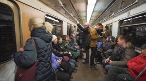 Russia, Moscow, metro ride at night from Кита́й-го́род to Третьяко́вская