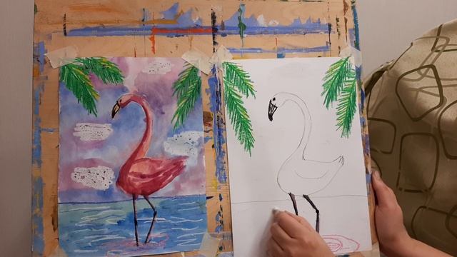 Рисуем фламинго акварелью смотреть онлайн