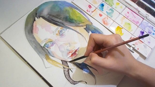 Рисуем портрет девушки акварелью / Watercolor speedpaint смотреть онлайн