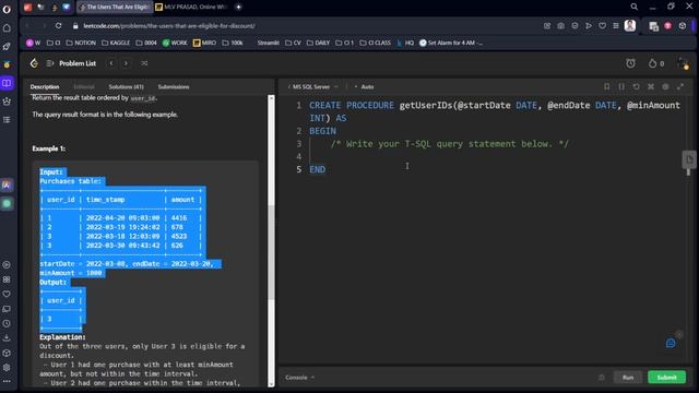MLV Prasad - LeetCode SQL [ EASY ] | 2230 | "The Users That Are Eligible for Discount" | смотреть онлайн