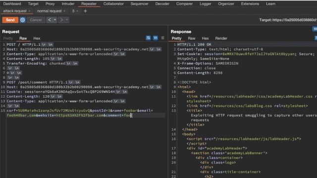 Lab: Exploiting HTTP request smuggling to capture other users' requests смотреть онлайн