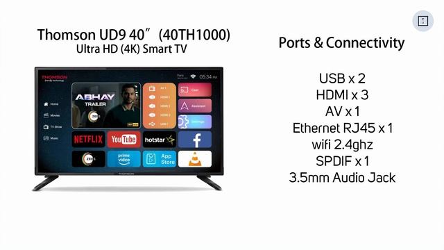Thomson UD9 40TH1000 New 4K LED Smart TV 40 inch | HDR 10 | A+ Grade Panel | Only Rs 20,999/- смотреть онлайн