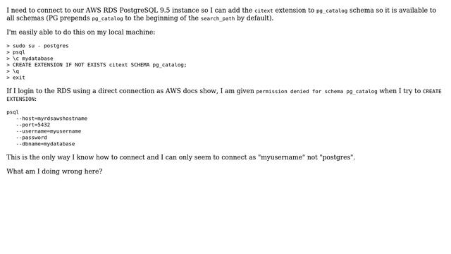Databases: Connect as postgres user on AWS RDS to install extension to pg_catalog смотреть онлайн