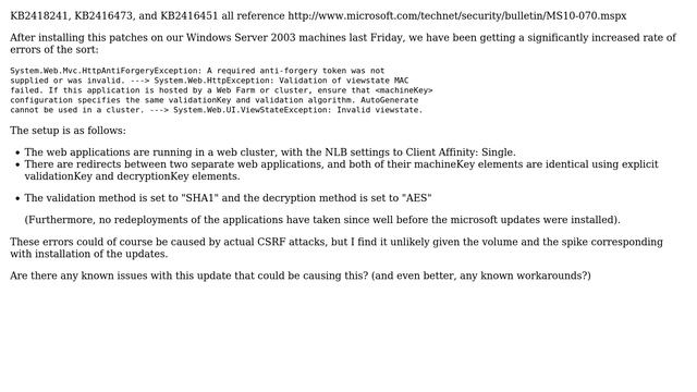 DevOps & SysAdmins: MS10-070 causing problems with Asp.NET MVC AntiForgery tokens? смотреть онлайн