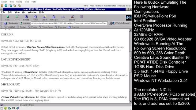 Netscape Navigator On Windows NT 3.51 (86Box) смотреть онлайн