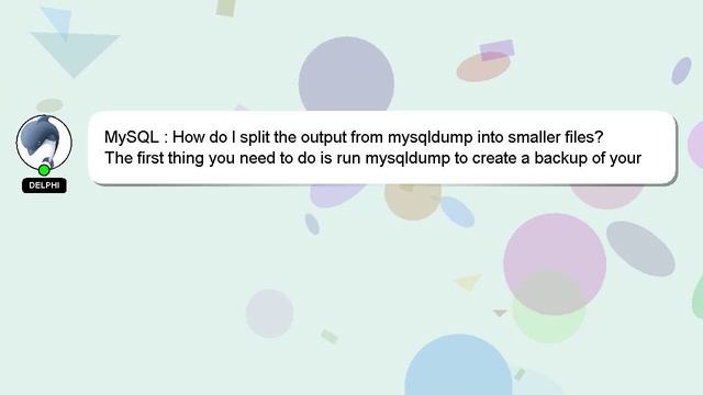 MySQL : How do I split the output from mysqldump into smaller files? смотреть онлайн