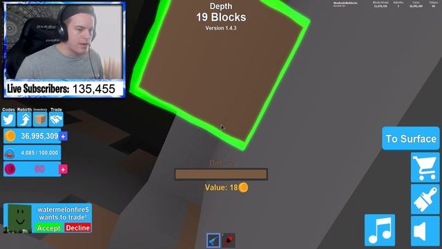 MINING EVERY BLOCK IN MINING SIMULATOR!! *MAX DEPTH* (Roblox) смотреть онлайн