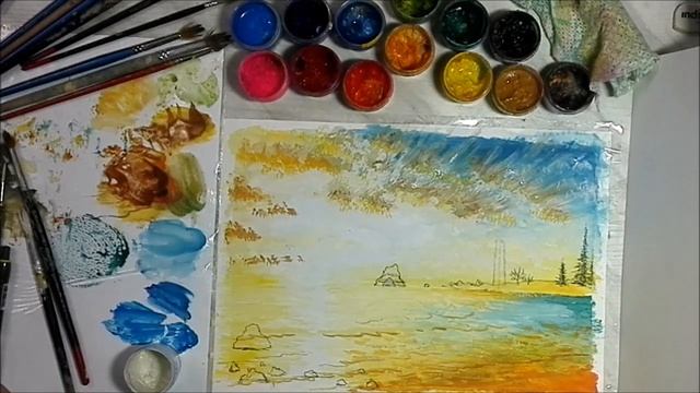 Закат на море. Живопись гуашью. Часть 2 смотреть онлайн