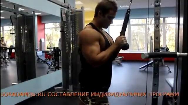 Разгибание рук на блоке с канатом, изолриующее упражнение на трицепс смотреть онлайн