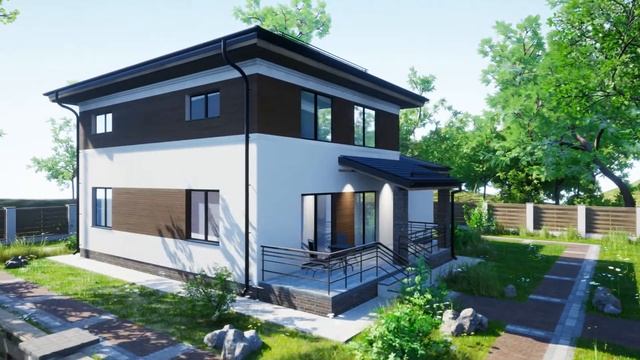 Проект двухэтажного коттеджа с вальмовой кровлей. смотреть онлайн