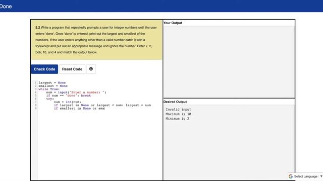 Python For Everybody Assignment 5.2 solution | using try/except | print smallest and largest num смотреть онлайн
