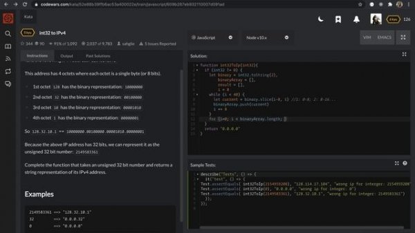 CodeWars || int32 to IPv4 || JavaScript || Code Challenge