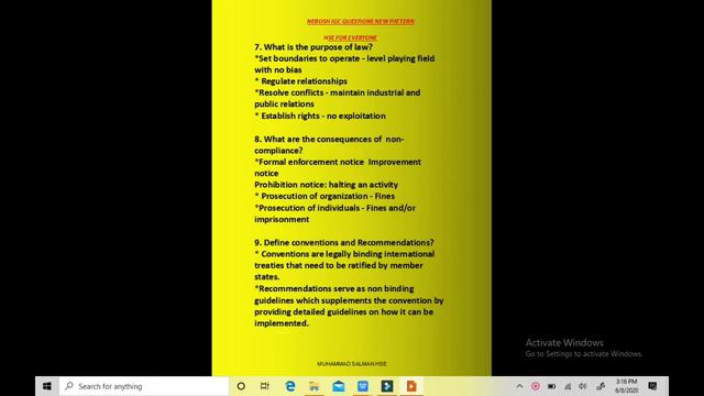NEBOSH IG1 ELEMENT 1 QUESTIONS