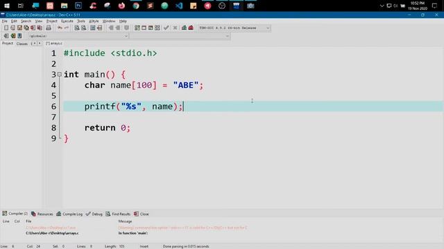 Character Arrays in C Language смотреть онлайн
