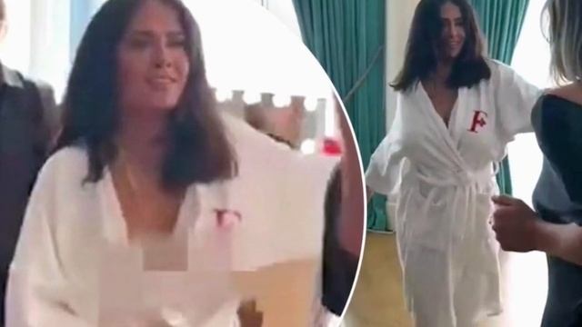 Salma Hayek Dance Video | Salma Hayek Suffers MULTIPLE Wardrobe Malfunctions During Bathrobe Dance
