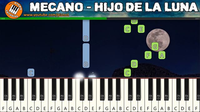Hijo de la luna piano tutorial fácil principiante lento - mecano hijo de la luna piano смотреть онлайн