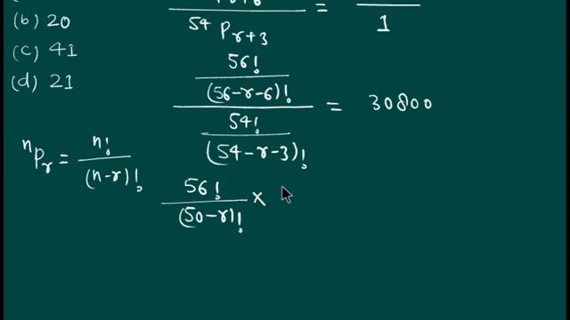 If ^56 P (r+6) : ^54 P (r+3) = 30800: 1 , find r. (a) 14 (b) 20 (c) 41 (d) 21 #permutation смотреть онлайн