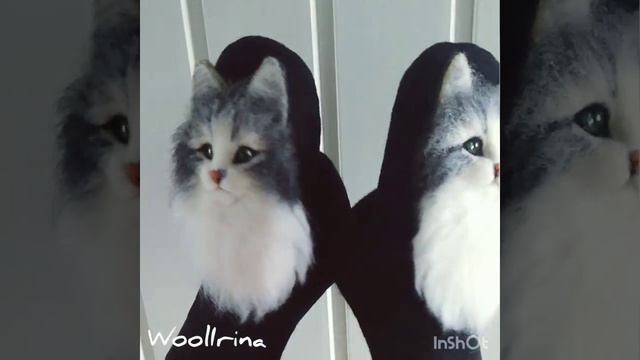 Звероварежки из шерсти "Кошечки". Wollirina смотреть онлайн