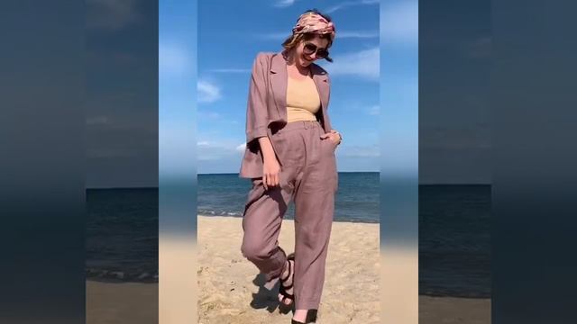 Льняной костюм в пыльно-розовом цвете 77-363-787 смотреть онлайн