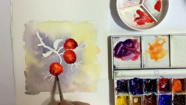 Watercolour Christmas Card Ideas : Experimental Backgrounds And Snowy Rose Hips.