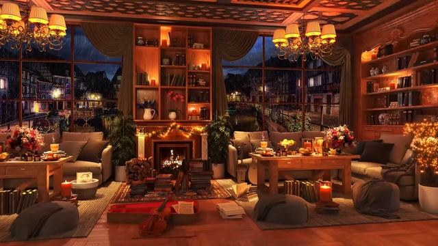 Спокойная фортепианная джазовая музыка с Уютная атмосфера ночной кофейни для отдыха, учебы, работы смотреть онлайн