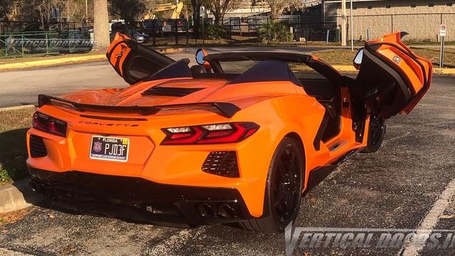 Amplify Orange Chevrolet Corvette C8 from FL featuring ZLR Door conversion kit by Vertical Doors In смотреть онлайн