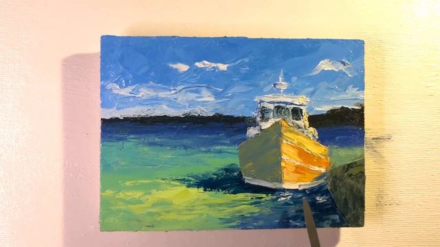 Как нарисовать лодку у причала. Море и облака. Картина маслом. Пейзаж. Мастихин. смотреть онлайн
