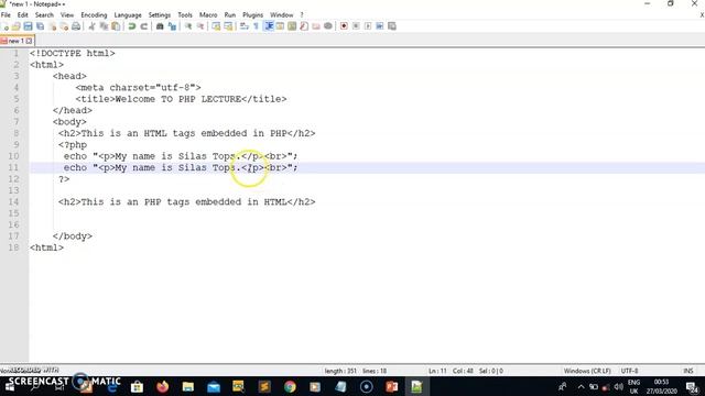 LECTURE 1: PHP EMBEDDED IN HTML TAGS AND HTML EMBEDDED IN PHP TAGS смотреть онлайн
