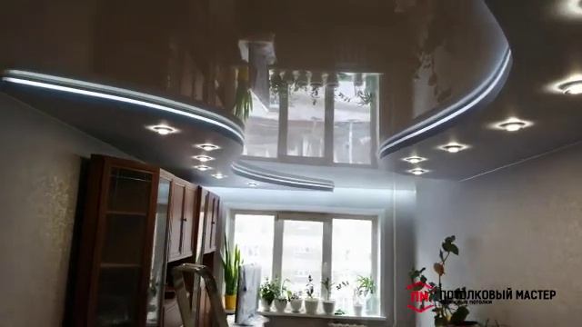 Наша работа, зал, двухуровневый потолок, река, подсветка уровня. смотреть онлайн