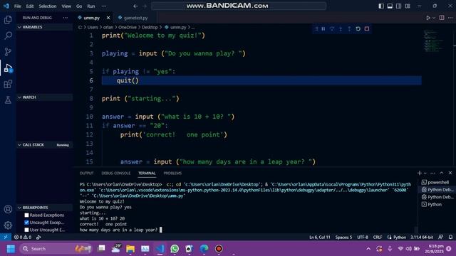 I made a quiz game in python... смотреть онлайн