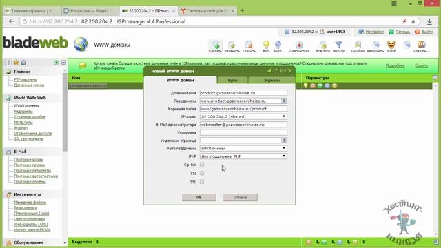 Хостинг bladeweb.org. Как создать субдомен смотреть онлайн