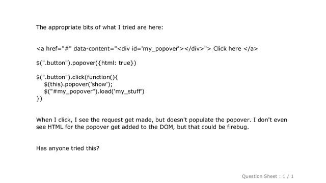 jQuery : Load a Bootstrap popover content with AJAX. Is this possible? смотреть онлайн
