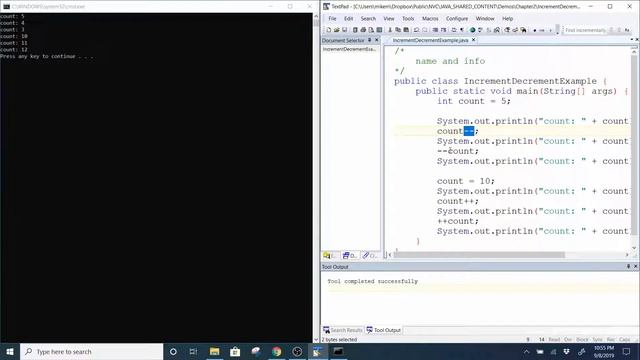 Java 1, Fall 2019 - Chapter 2, Increment/Decrement pre and post example in Java смотреть онлайн