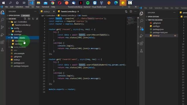 Twitter API + Node Js + Angular - 5. Retomando backend parte 3 y mejorando estructura código смотреть онлайн