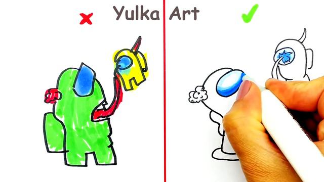 Do vs don't drawing Among Us Impostor cactus skin vs crewmate by Yulka Art смотреть онлайн
