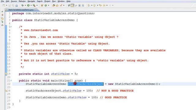 CAN YOU ACCESS STATIC VARIABLE USING OBJECT IN JAVA DEMO смотреть онлайн