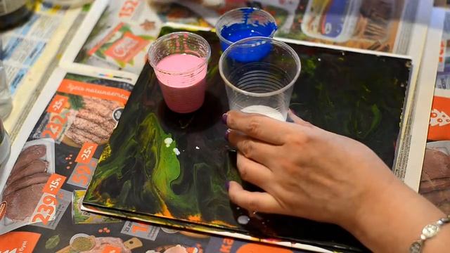 Круговая Акриловая заливка. Лак+ПВА+колер+силикон/ Acrylic fluid pouring. смотреть онлайн