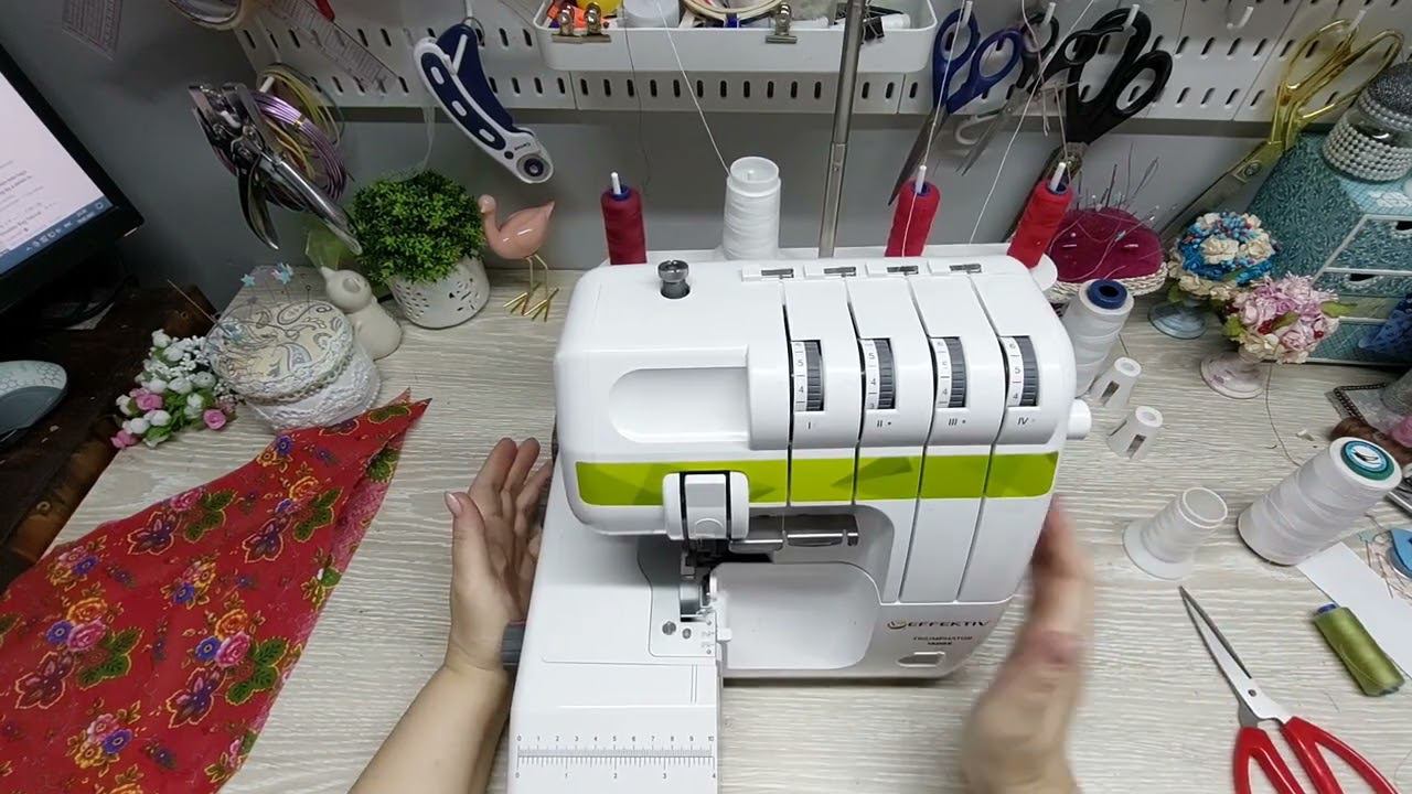 Как быстро заменить нити на оверлоке и обработать край руликом. смотреть онлайн