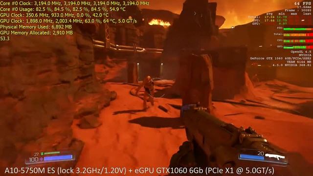 MSI GX70 with eGPU GTX1060 6Gb (V8.0 EXP GDC) - DOOM - Ultra Settings - OpenGL vs Vulkan смотреть онлайн