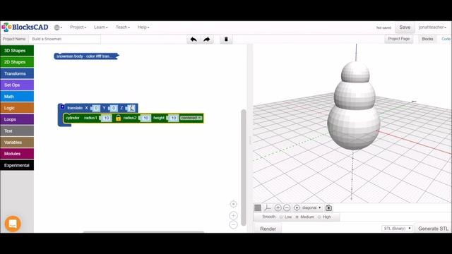 BlocksCAD Snowman Build смотреть онлайн