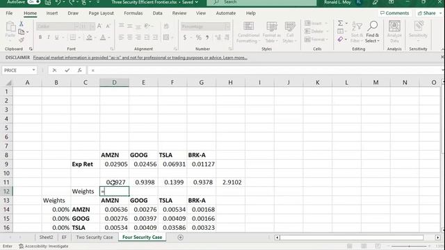 Plotting Efficient Frontier for Four Securities in Excel смотреть онлайн