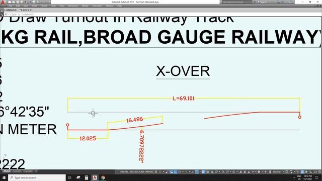 Turnout In Railway Track Draw in AutoCAD 1 IN 8.5 X-ING (60 KG RAIL,BROAD GAUGE RAILWAY) смотреть онлайн
