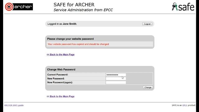 ARCHER SAFE User Guide: 05 Change password смотреть онлайн