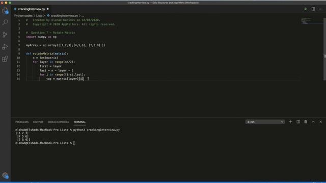 Question 7 Rotate Matrix Data Structures and Algorithms in Python 720p смотреть онлайн