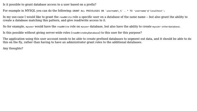 Databases: MongoDB: Grant roles to multiple databases based on a pattern смотреть онлайн
