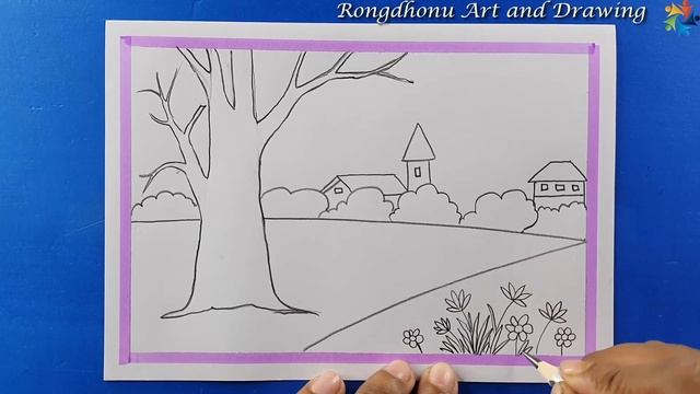City Side Garden Scenery Drawing | Sketch Scenery смотреть онлайн