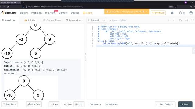Sorted Array to Binary Search Tree | LeetCode | Easy | Python Solution | Interview Preparation смотреть онлайн